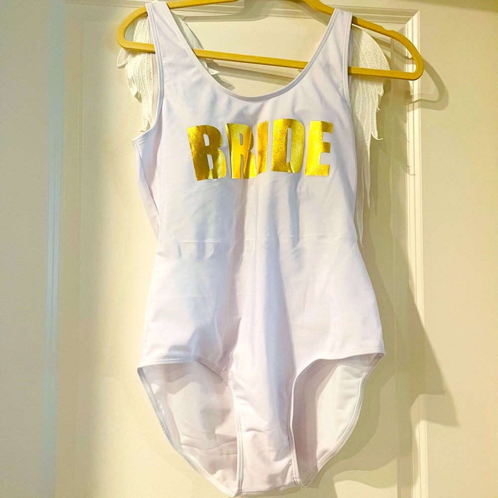 Bride white one piece swimsuit in small